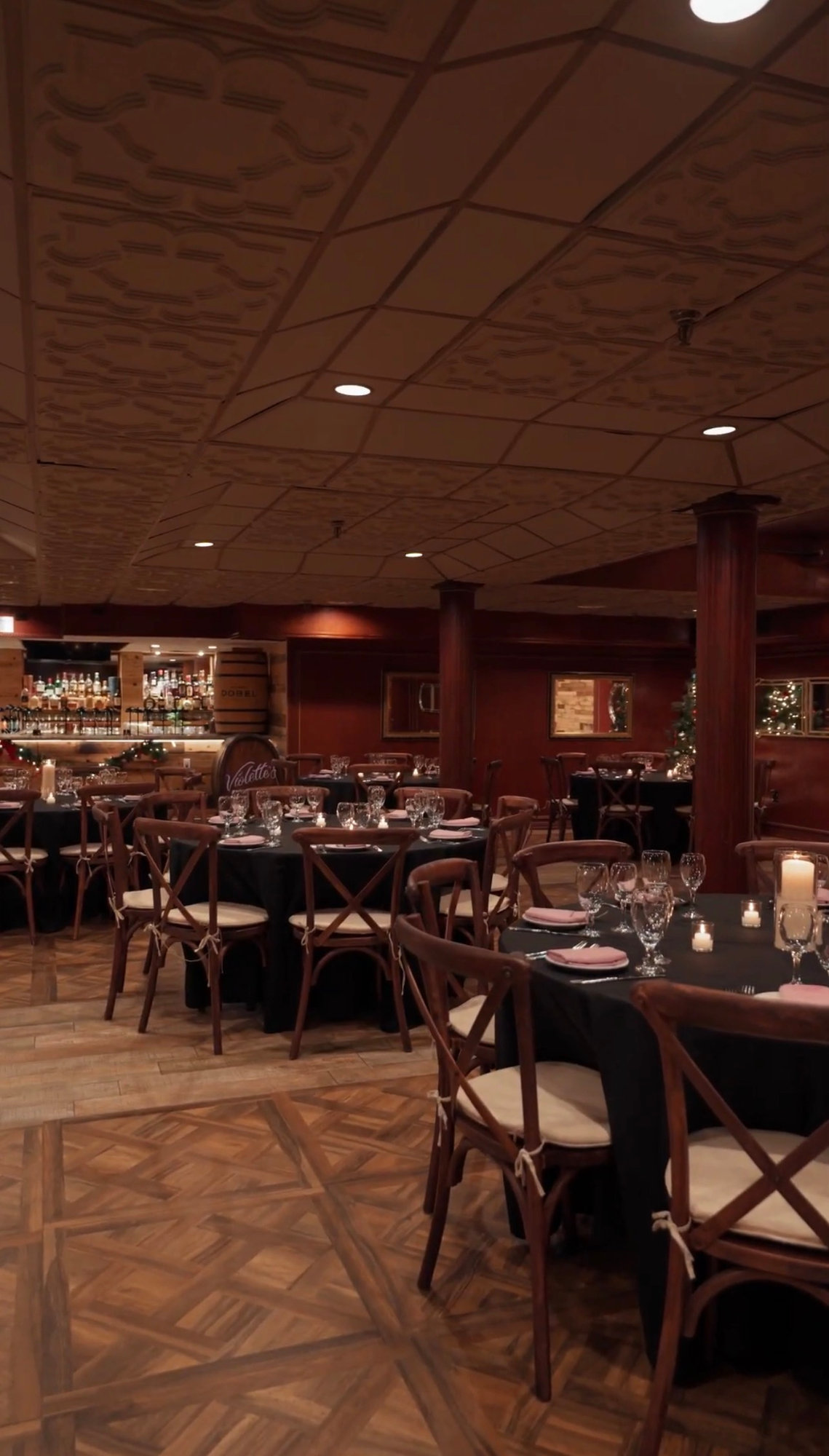 A private party table set in the Tosca Room